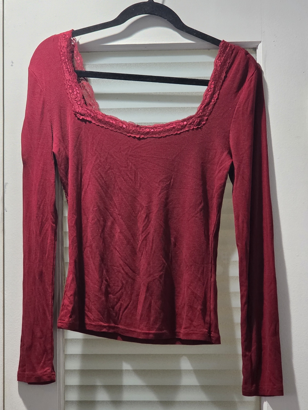 Source Unknown Long Sleeve Square Neck Top - Dark Red